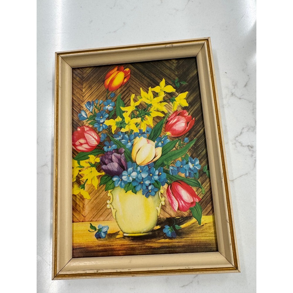 Original Vintage Framed Floral Print Pair Mid Century Cottagecore Wall Art - Picture 6 of 11